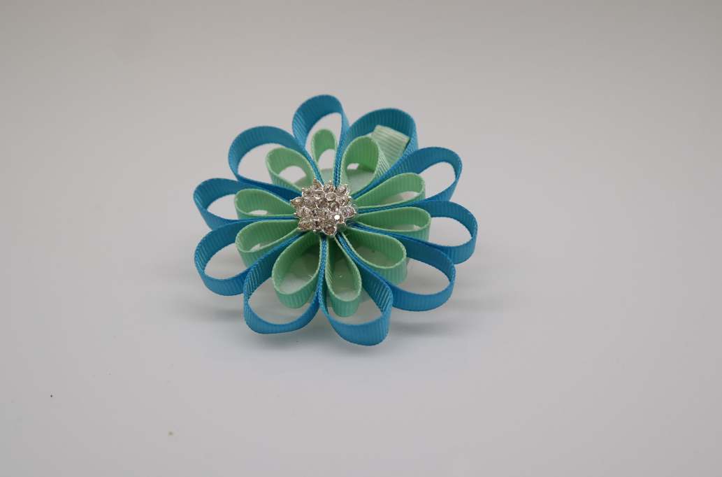 Small petal flower hair Bow with colors  Torquoise, Pastel Green